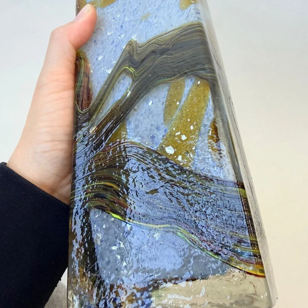 Vintage Handmade Artisan Abstract details Square Glass Vase